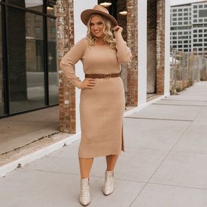 WAYF camel sweater dress